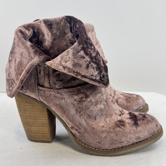 Sbicca Womens Size 7 Ankle Booties Pink Crushed Velvet Foldover Block Heels - Picture 4 of 16